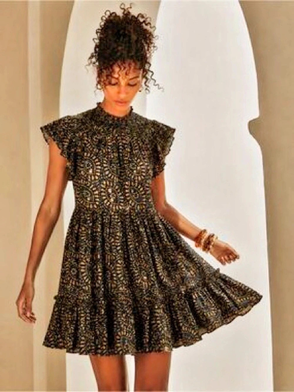 Caroline Constas Floral Mini Dress in Navy & Brown Size Large
